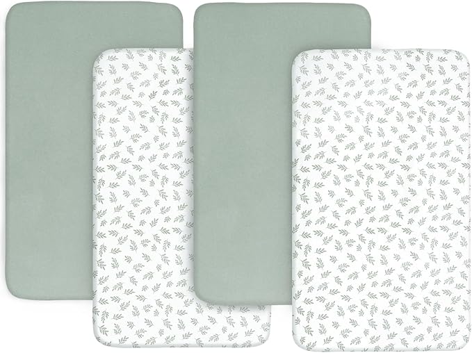 Crib Sheets 4 Pack for Baby Boys & Girls, Neutral Crib Sheet Fitted 52'' x 28'' for Standard Crib & Toddler Mattress, Ultra Soft Material Baby Sheet, Aqua Leaf-CubbioJoy