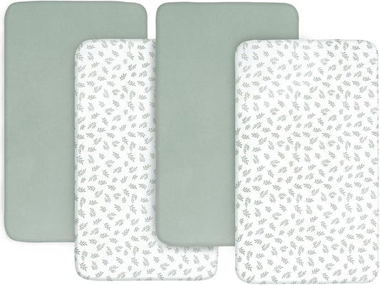 Crib Sheets 4 Pack for Baby Boys & Girls, Neutral Crib Sheet Fitted 52'' x 28'' for Standard Crib & Toddler Mattress, Ultra Soft Material Baby Sheet, Aqua Leaf-CubbioJoy