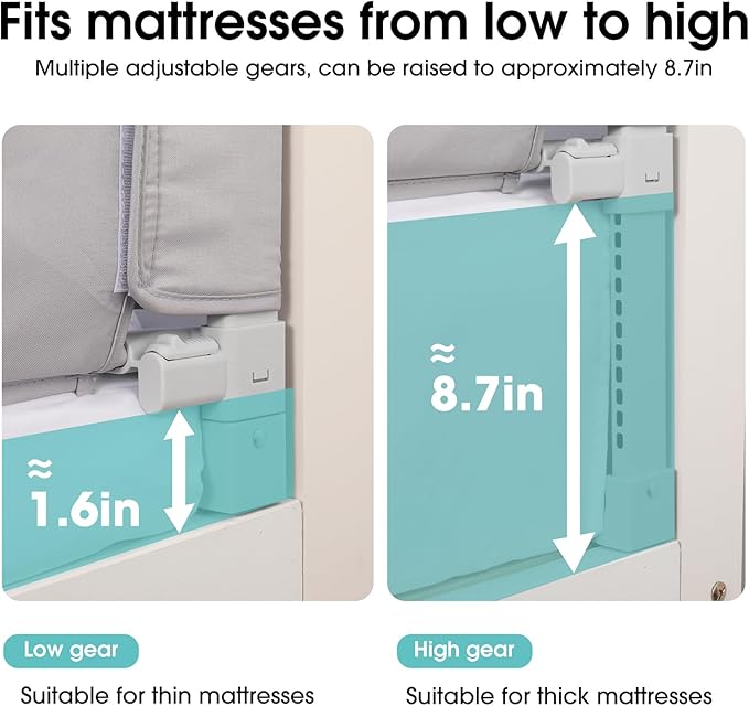Baby Bed Rail Guard for Toddlers - 58.7" Toddler Bed Rails for Twin, Full, Queen, King Bunk Size Bed Swing Down Bedrail Extral Tall Child Safety Side Railing Guards for Kids-CubbioJoy