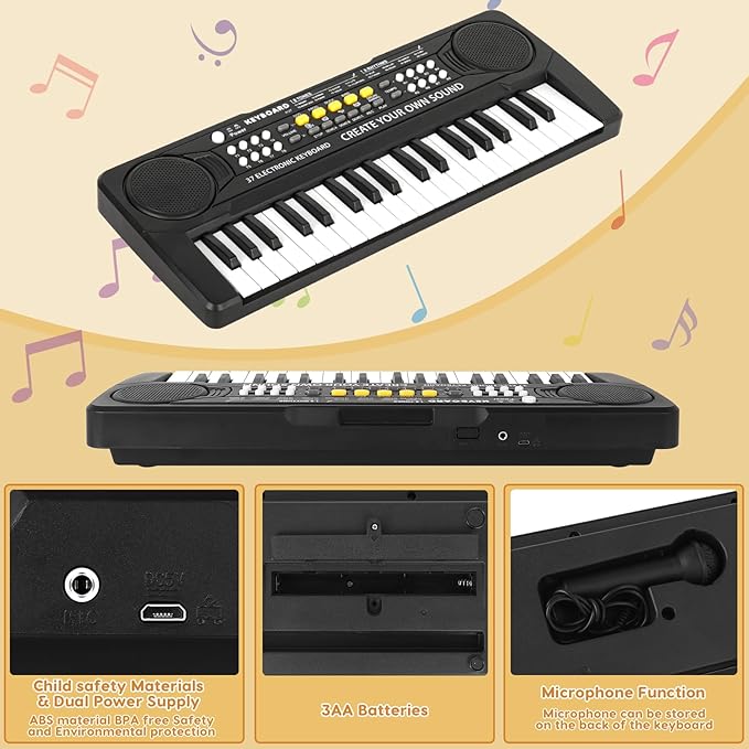 Kid Keyboard Piano - 37 Keys Piano Toys for Kids Beginners Electronic Pianos with Microphone Educational Musical Toy for 3 4 5 6 7 8 Year Old Boys Girls Gift-CubbioJoy