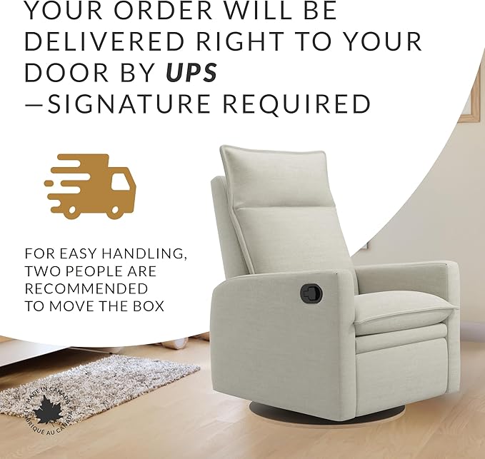 Jaymar Arya Modern Nursery Glider Recliner Chair – Cozy Nursing Chair with 360° Swivel for New Parents, Gentle Motion, Compact Design, High Back & Low Armrests, Canadian Made (Sand/Como Fabric)-CubbioJoy