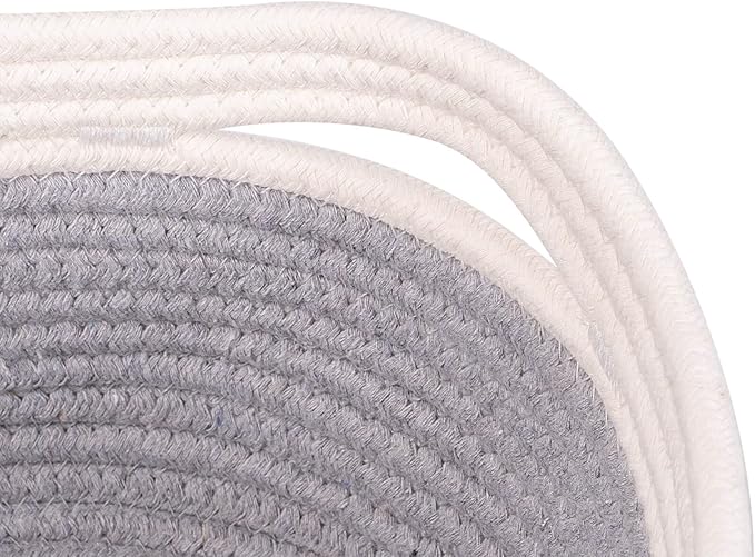 Baskets for Shelf Storage Cute Basket to Store and Organize Household Items/Woven Rope Basket for Living Room, Bedroom,Playroom/Durable Small Oval-13x8.66x5.11’’,3 Packs Off White&Gray-CubbioJoy