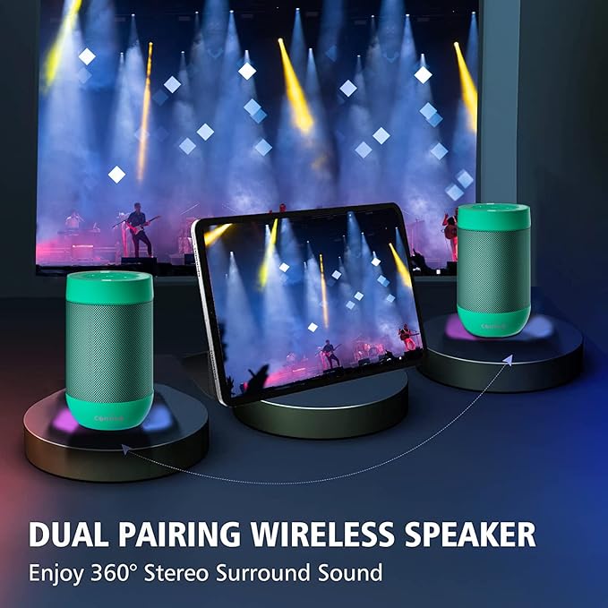 comiso Bluetooth Speaker with IP65 Waterproof,5.3 Bluetooth,TWS Pairing,Support TF Card,Portable Wireless Speaker for iPhone Samsung and More-Green-CubbioJoy