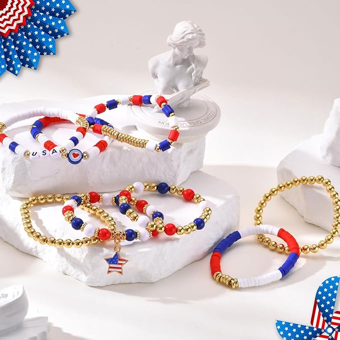 2480pcs President's Independence Day Polymer Clay Beads Charms Friendship Bracelet Necklace Earring Jewelry Making kit, Accessories for Arts Crafts DIY Birthday Gifts for Girls Children American Flag-CubbioJoy