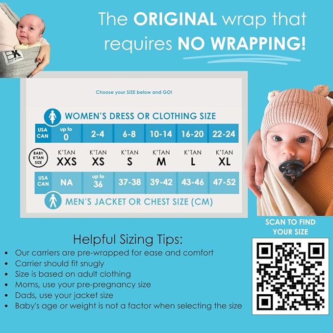 Active Yoga Baby K'tan Baby Carrier Wrap: #1 Easy Pre-Wrapped Baby Sling | Soft Yoga Fabric | UVA/UVB Infant Sun Protection | Breathable Quick Drying | Newborn to Toddler up to 35lb (See Size Chart)-CubbioJoy