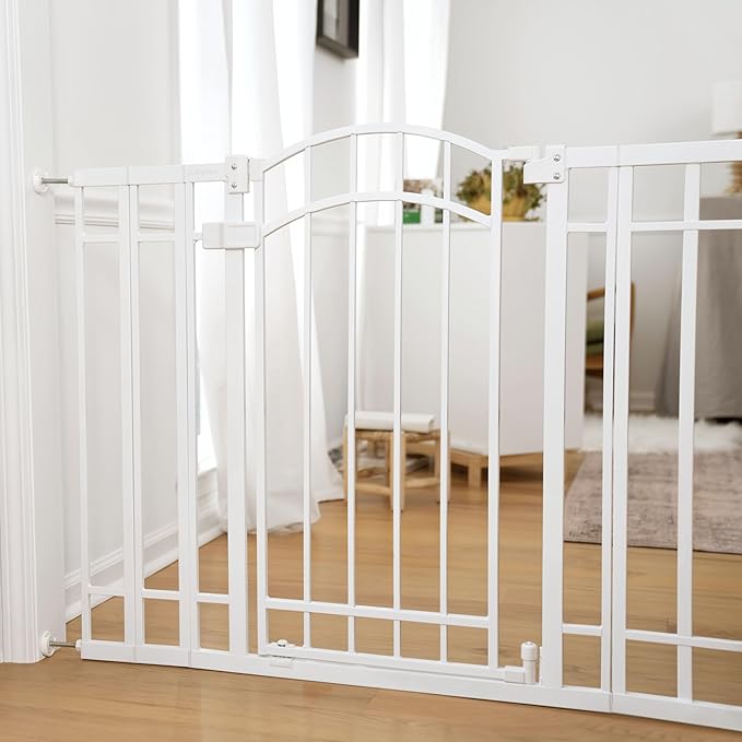 Ingenuity Decorative Extra Tall Baby Gate & Dog Gate, 28.5"-48" Wide, 36" Tall, Hardware or Pressure Mounted, Install on Top or Bottom of Stairs, Banister, or Doorway - White-CubbioJoy