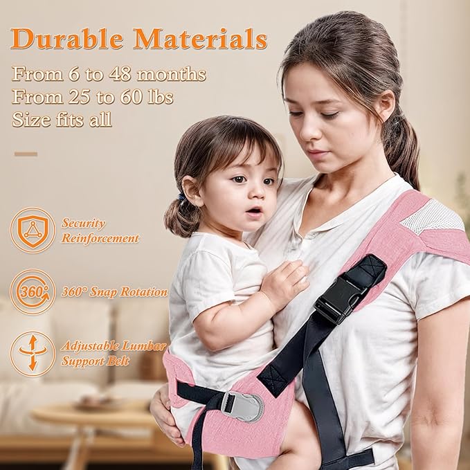 Baby Carrier Newborn to Toddler-Adjustable Baby Sling Carrier,Toddler Carrier for 25-60lbs,Comfortable Toddler Sling for Hands-Free Carrying (Pink)-CubbioJoy