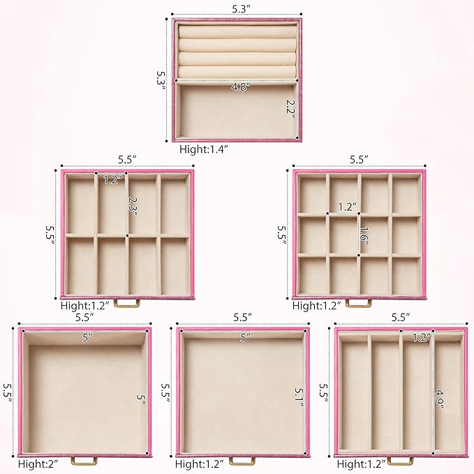 AKOZLIN 6-Tier Jewelry Box Lockable Leather Jewelry Storage Case with 5 Drawers for Women Girls Ring Necklace Earring Bracelet Holder Organizer with Mirror Rose-CubbioJoy