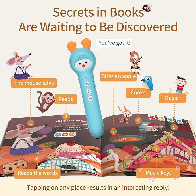 alilo Talking Pen Books Sets for Toddlers 2-6, Kids Learning Electronic Toys, Early Educational Gifts for Boys Girls, with 3 Interactive Audio Sound Books, 100 Talking Flash Cards, Alphabet-CubbioJoy