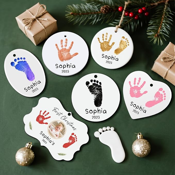 Baby Hand and Footprint Ornament - Baby's Frist Christmas Ornament with Photo, Name, Date - Personalized Baby Gift, Newborn Keepsake, New Mom Gifts-CubbioJoy