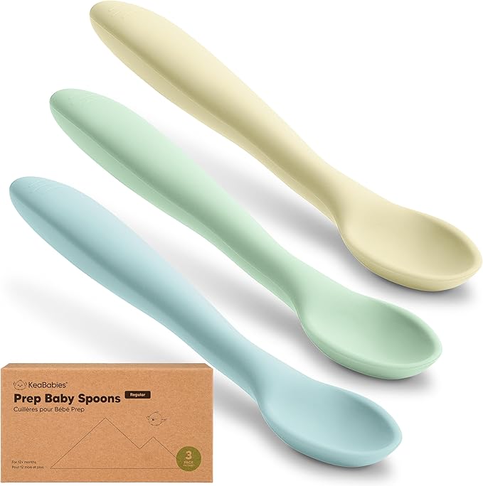 KeaBabies Silicone Baby Spoons, Self Feeding 6-12 months - 3-Pack Baby Weaning Eating Utensils,Toddler First Food Training Spoon,Infant,Kids Feeding Supplies Essential Set,Dishwasher-safe (Pastel Sky)-CubbioJoy