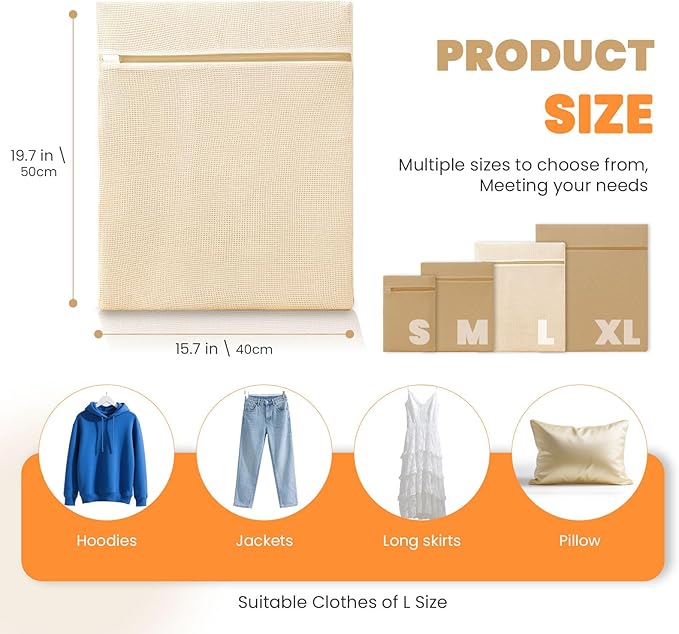 4Pcs Large Cotton Mesh Laundry Bags for Delicates,Breathable Mesh Garment Bag for Washing Machine,Travel Wash Bags with Zipper for Bras,Underwear,Socks,Clothes,Laundry Dorm Room Essentials(L)-CubbioJoy