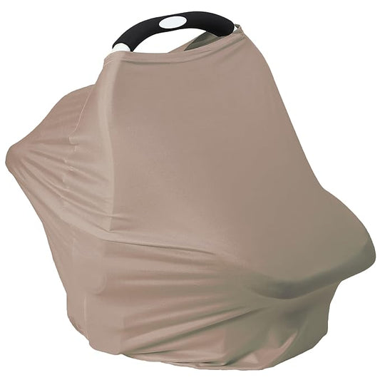 Breathable Car Seat Cover for Babies – Multi-Purpose Soft Rayon Nursing Cover for Breastfeeding, High Stretchy Infant Carseat Canopy, Stroller Cover (Smooth Rayon, Mocha Natural)-CubbioJoy