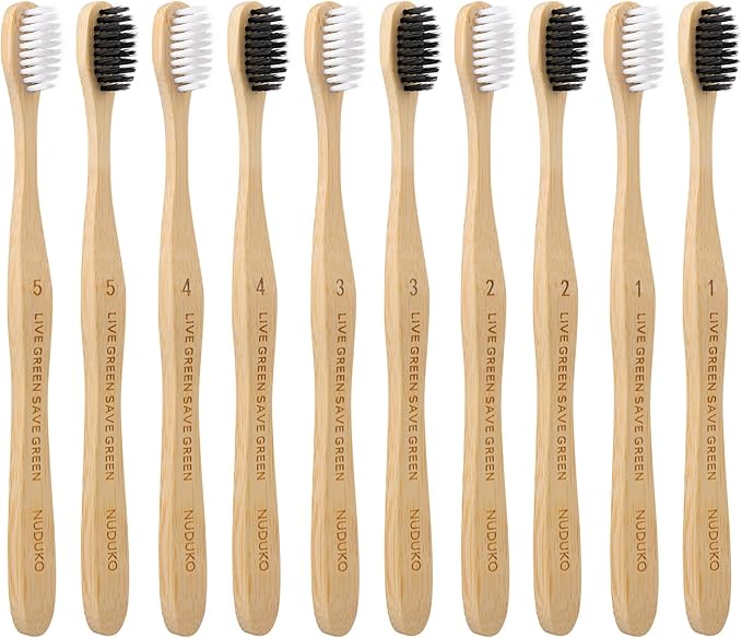 Bamboo Toothbrushes Soft Bristles, Biodegradable Eco-Friendly Toothbrush 10 Pack, BPA Free Charcoal Bamboo Tooth Brush, Organic, Natural, Green and Compostable Tooth Brushes-CubbioJoy