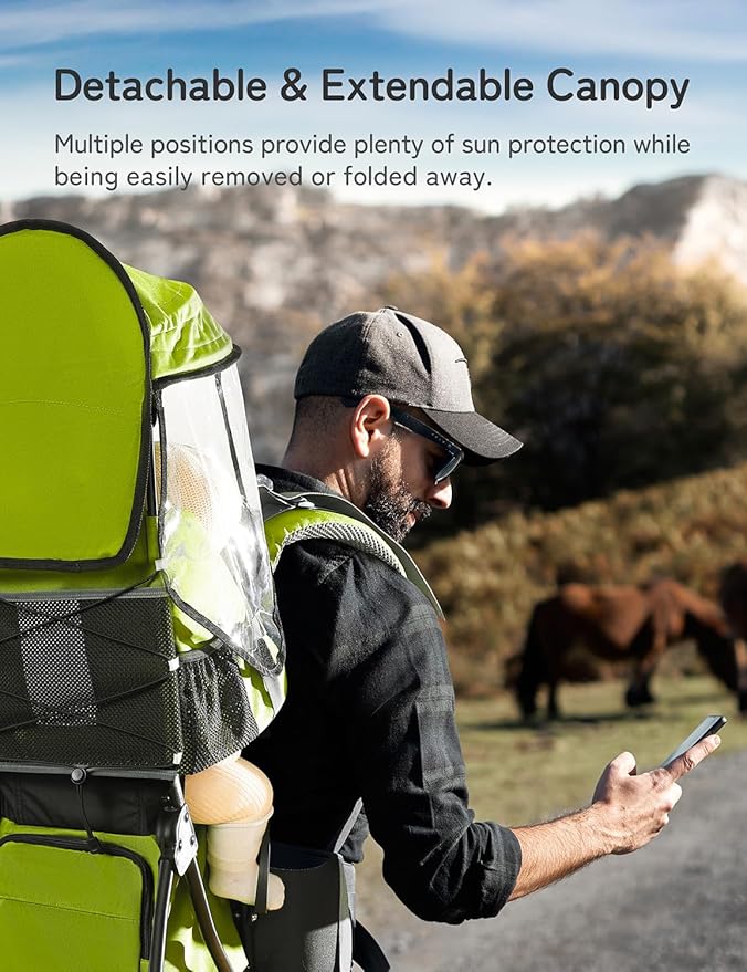 besrey Baby Backpack Carrier, Toddler Hiking Backpack with Safety 3-Height Seat, Adjustable Straps&Waist Belt, Foldable Frame Lightweight Large Capacity Child Carrier for Hiking (Green)-CubbioJoy