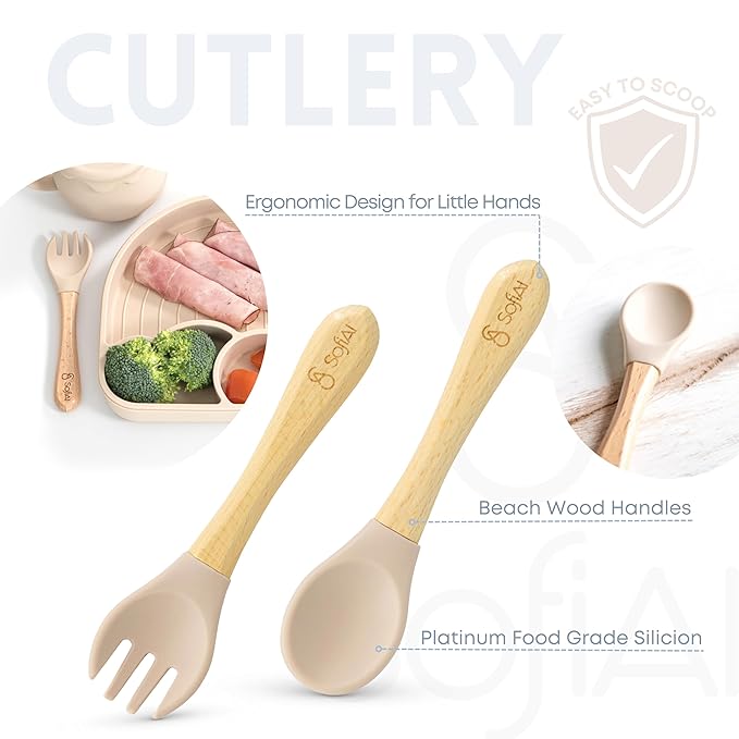 All In One Silicone Feeding Set - Safe for 6-12 Months - Non-Toxic Baby Led Weaning Supplies - Toddler Self Feeding Utensils - BPA-Free - Mess Free Essentials-CubbioJoy