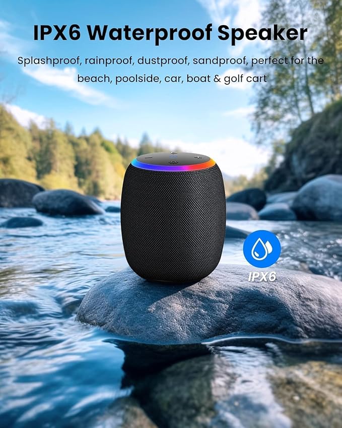 Bluetooth Speaker, Portable Wireless Bluetooth 5.3, 15W Clear Bass, IPX6 Waterproof, LED Lights, AUX/TF/USB, Dual TWS Pairing, 12H Playtime, Small Speakers for Home Outdoor Beach, Ideal Gift-CubbioJoy