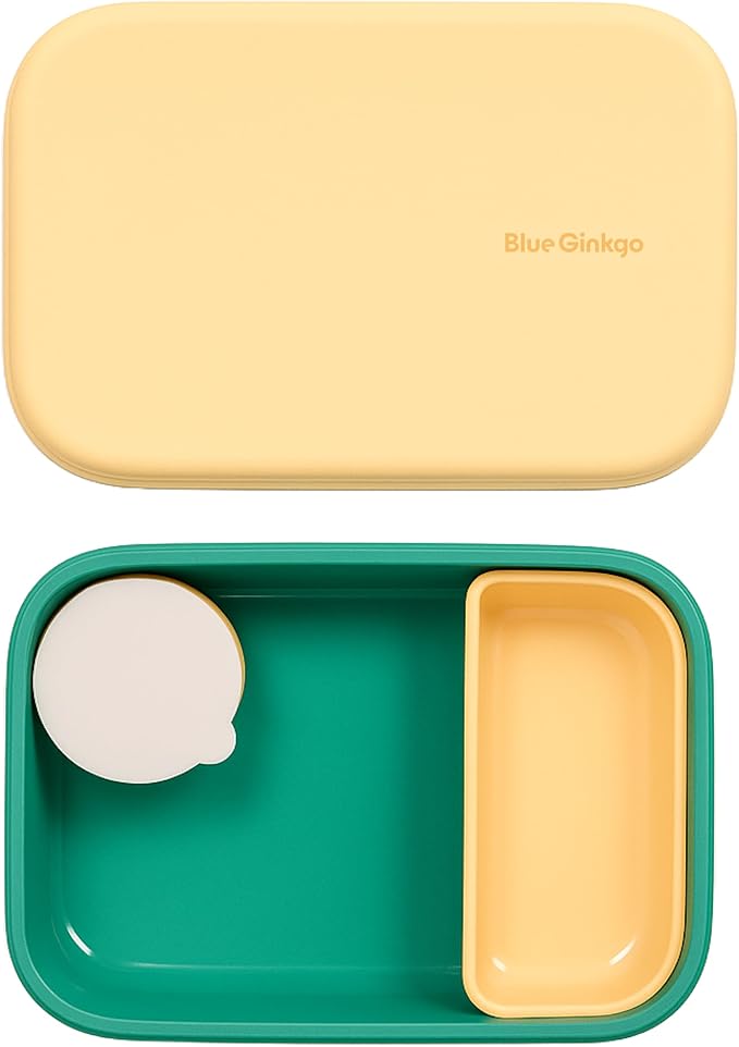BLUE GINKGO Silicone Lunch Box Set – Durable Heavy-Duty Silicone Bento Box, Microwave, Freezer, Dishwasher Safe – Airtight, BPA Free (Made in Korea, Green)-CubbioJoy