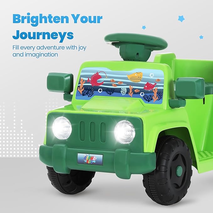 6V Toddler Ride On Car Interactive Electric Car with Horn LED Front Light Rear Storage Ocean Theme Perfect for Boys & Girls 18+ Months Safe & Fun for Little Explorers(Green Ocean)-CubbioJoy
