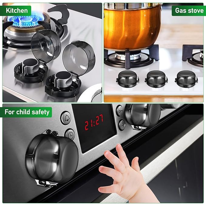 5pcs Stove Knob Cover: 3.5in Child Proofing Cover Knob Easy Install for Kitchen Stove Locks Door Child Proof Clear Plastic Black-CubbioJoy