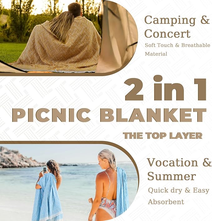 2 in 1 Extra Large 80"* 80" Rug Picnic Waterproof Outdoor Beach Blanket Foldable Camping Mat Car Travel Necessities Mountaineering Essentials Camper Accessories Backpacking Gear Trip Supplies-CubbioJoy