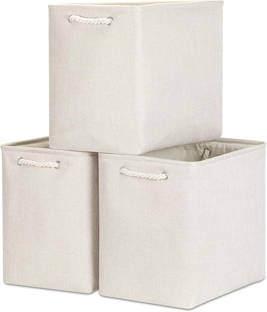 Bidtakay Extra Large Storage Baskets for Organizing Clothes Storage Bins 3 Pack Fabric Storage Bins for Shelves Linen Collapsible Organizer for Closet-Light Biege-CubbioJoy