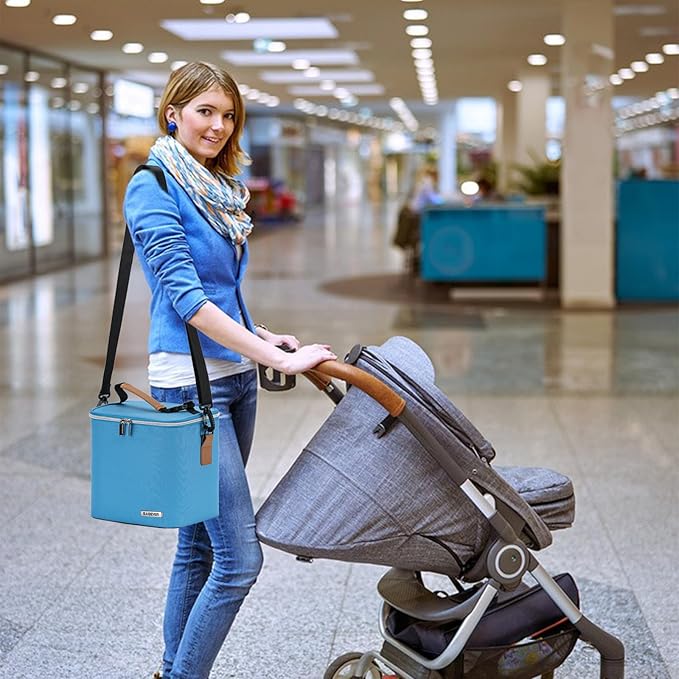 Breastmilk Cooler Bag with Ice Pack Fits 6 Baby Bottles Up to 9 Ounce, Baby Bottle Bag with Shoulder Strap for Nursing Mom Daycare, Blue-CubbioJoy