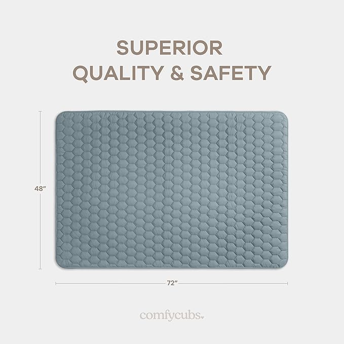 Comfy Cubs Rectangle Kids Play Mat - Medium 48 x 72 inches Soft Quilted Baby Floor Mat with Non-Slip Bottom - Plush Design for Toddlers Playtime and Relaxation - Comfortable and Durable - Pacific Blue-CubbioJoy