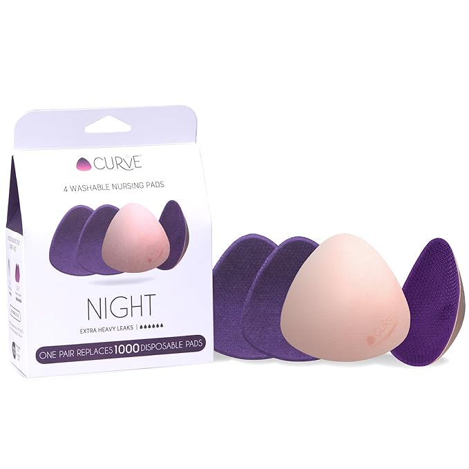 Curve by Cache Coeur Essential Plus Night Nursing Pads – 4-Pack Reusable Ultra-Absorbent Breastfeeding Pads – Leakproof & Washable – Heavy Flow Protection – Oeko-TEX Certified-CubbioJoy