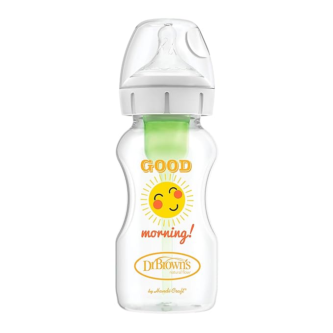 Dr. Brown's Natural Flow Anti-Colic Options+ Wide-Neck Baby Bottles, 9 oz/270 mL, with Level 1 Slow Flow Nipple, 4 Pack Good Morning/Good Night Gift Set-CubbioJoy