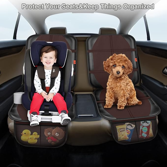 Car Seat Protector,2 Pack Automotive Seat Protectors Baby Carseat Pad Waterproof & Durable 600D Fabric for Child Baby Car Seat Mat Vehicle Pet Cover 2 Storage Pockets (Brown)-CubbioJoy