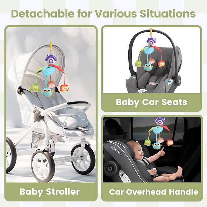 CUTE STONE Baby Crib Mobile with Music and Lights, Nursery Crib Mobile with Remote Control, Detachable Hanging Mobile for 3+ Months Newborn Babies, Fits Cribs and Strollers-CubbioJoy