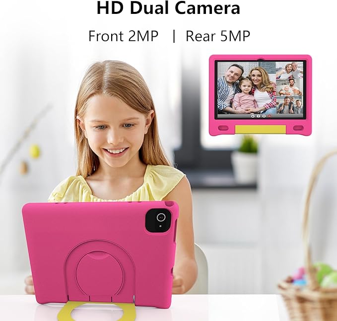 JREN Kids Table 10.1" ｜Android 14 Tablet for Kids｜64GB Storage｜Octa-Core｜WiFi ｜Cameras｜Parental Control｜Kids Content｜Case Included Great Gift for Children Ages 3-12 Years Old Pink-CubbioJoy