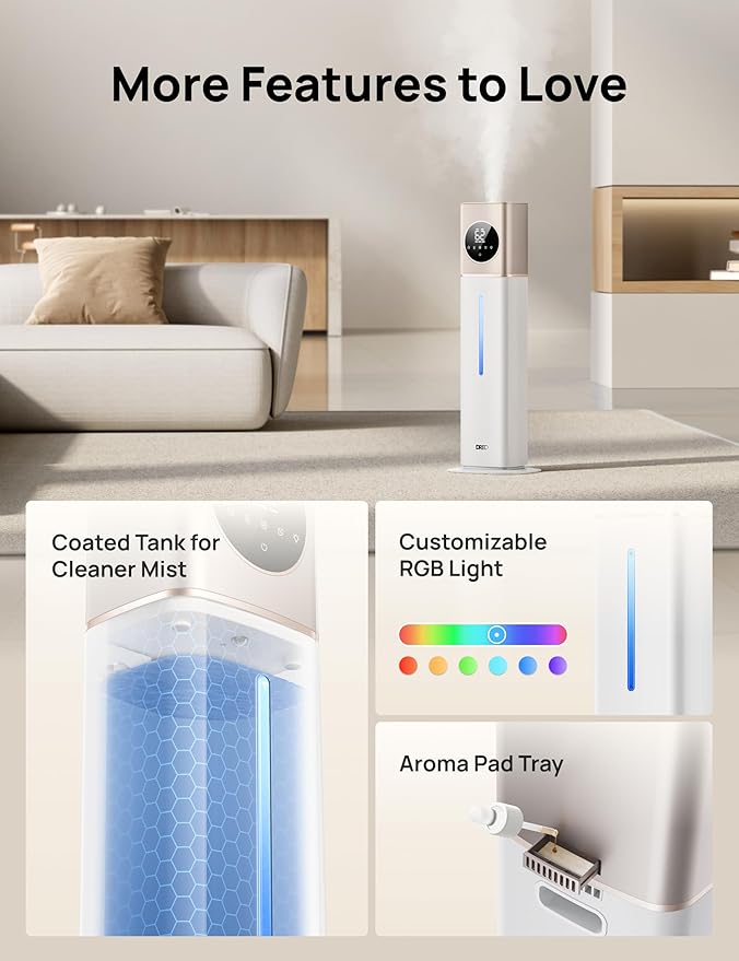 Dreo 11L Smart Humidifier Large Room 700 ft², 100H Cool Mist Air Humidifiers for Bedroom, Top-Fill Self-Cleaning Tank, 26dB, Auto Mode, Aroma Box, RGB Light, Remote & APP Control, Baby, Starlight-CubbioJoy