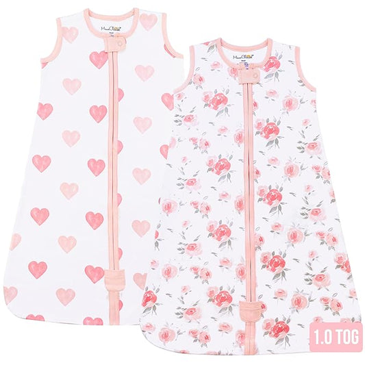 Baby Sleep Sack 1.0 TOG, Organic Cotton Baby Wearable Blanket with Two-Way Zipper, Swaddle Transition Baby Sleeping Bag, All-Season Sleep Sack for Newborn Infant Toddler Boy Girl, 2-Pack, 6-12 Month-CubbioJoy