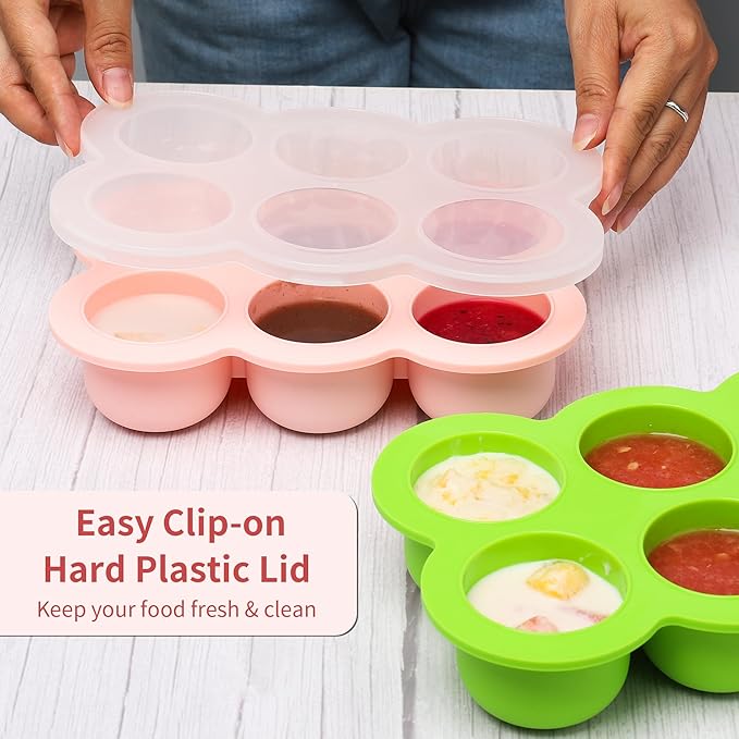 6x3oz Baby Food Freezer Tray with Clip on Lid Gossamer Pink | Leakproof Freezer Molds Silicone Storage Container for Purees Fruits Vegetables-CubbioJoy