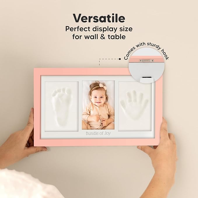 Baby Hand and Footprint Kit - Clay Handprint Keepsake Frame, Newborn Nursery Picture Frame, Personalized New Mom Gifts for Baby Shower & Registry (Sweet Pink)-CubbioJoy