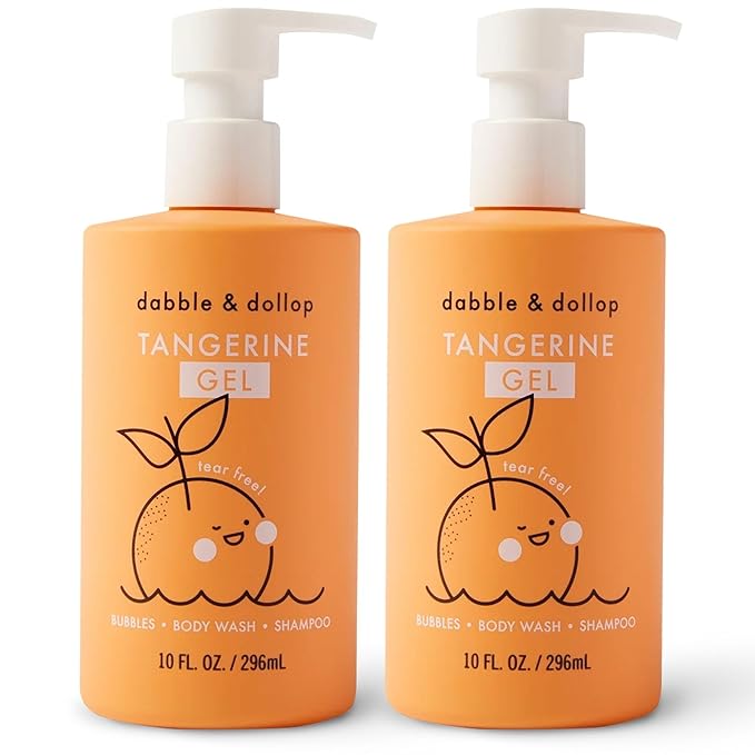 Dabble & Dollop Tangerine Body Wash & Shampoo – 3-in-1 Natural Bubble Bath for Kids, Made in USA, No Parabens or Sulfates, Vegan, Gluten-Free, Tear-Free (10oz, Pack of 2)-CubbioJoy