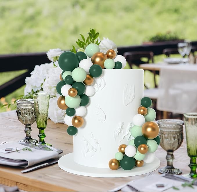 75 Pcs Cake Balls Topper Decorations Foam Cupcake Topper Mini Balloon Cake Topper Balls Cake Picks for Cake Deco Birthday Party Wedding（Green,Gold, White）-CubbioJoy