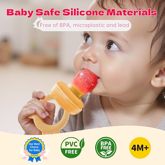 Baby Food Fruit Feeder & Freezer Tray, Auto-Push Fresh Food Feeder Pacifier for Self Feeding, Breastmilk Popsicle Molds for Baby Teething Relief, BPA-Free Silicone, 2 Sizes for 3-12 Months-CubbioJoy