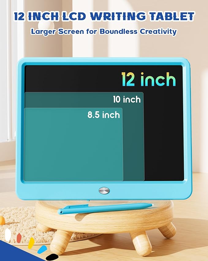 Bravokids 12 Inch LCD Writing Tablet for 3 Year Olds - Electronic Drawing Pad and Doodle Board as Educational Birthday Gifts for Girls and Boys (Blue)-CubbioJoy