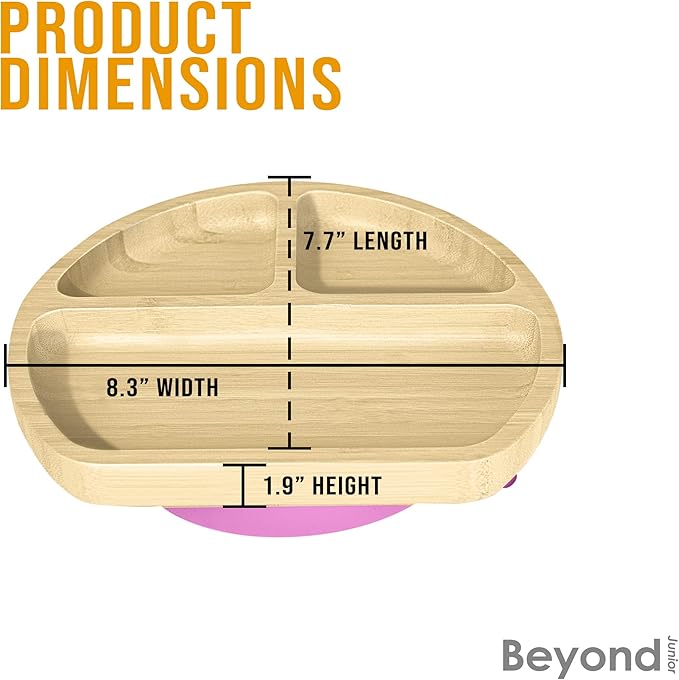 Abiie Octopod Bamboo Dish - Kids Plates for 4 months and up, 3-Compartment Baby Plates with Suction, Triangle Bamboo Baby Plate, Mess-Free Toddler Suction Plates, Baby Feeding Supplies, 8.3x1.9x7.7 in-CubbioJoy
