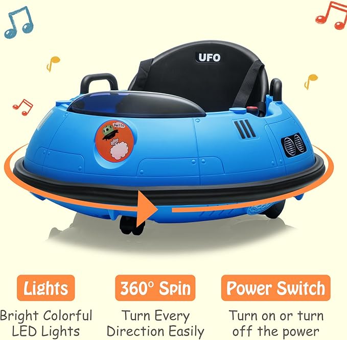 12V Electric Ride on Bumper Car for Toddlers, Kids Bumper Car with Remote Control, LED Lights & 360 Degree Spin, Indoor and Outdoor for 18+ Months Kids (Blue)-CubbioJoy