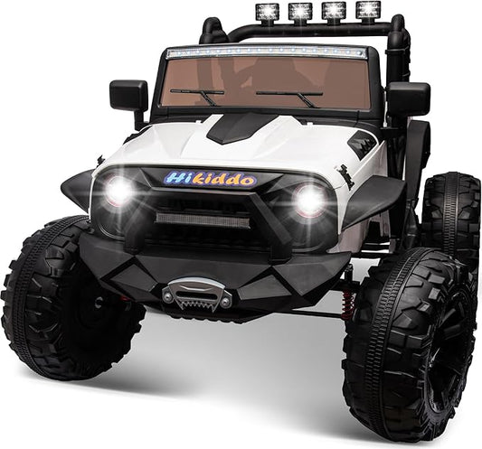 24V 9Ah Ride on Toy for Big Kids, 4WD 2 Seater Ride on Car Truck with Remote Control, 4x200W Motor - White-CubbioJoy