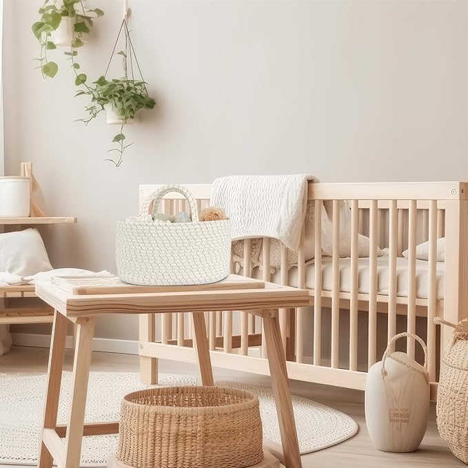 Diaper Caddy Organizer Cotton Rope Baby Basket Nursery Storage and Portable Tote Bag for Car Ideal Baby Shower Gifts and Registry Must-Have for Newborn Essentials striped-CubbioJoy