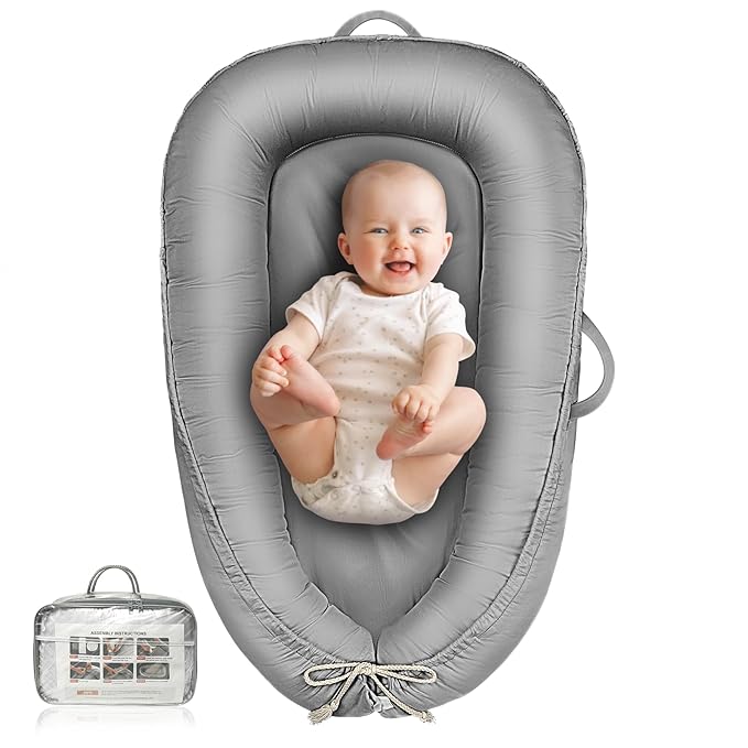 Baby Lounger - Infant Lounger for Newborn 0-24 Months, Pure Cotton Breathable Baby Nest Lounger Cover, Newborn Essentials for Baby Boys & Girls, Portable Baby Lounger for Home and Travel-CubbioJoy