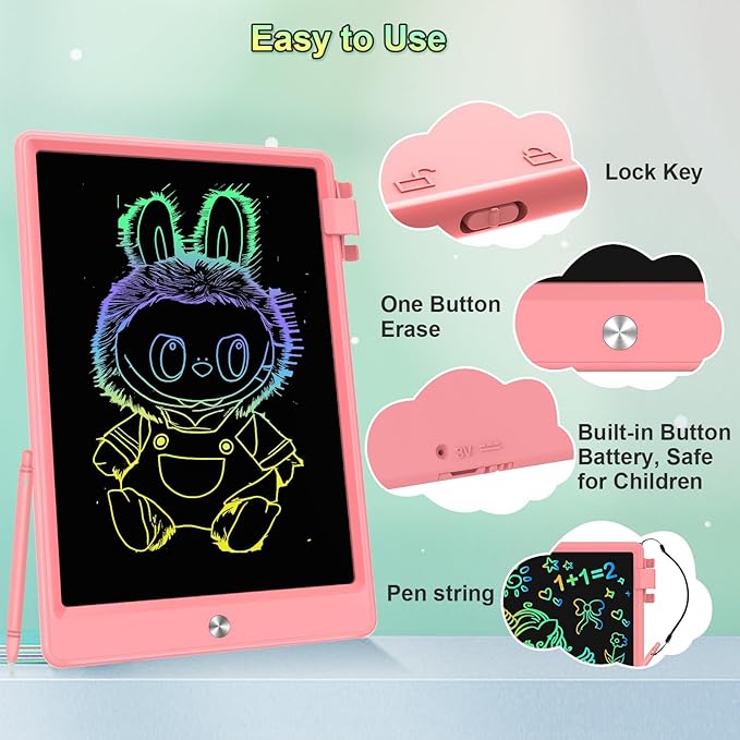 8.5 Inch LCD Writing Tablet for Kids, Colorful Toddler Doodle Board - Erasable Drawing Pad, Educational Learning Toy for Ages 3-8 - Valentine's Day Christmas Birthday Gifts (8.5 Inch, Pink)-CubbioJoy