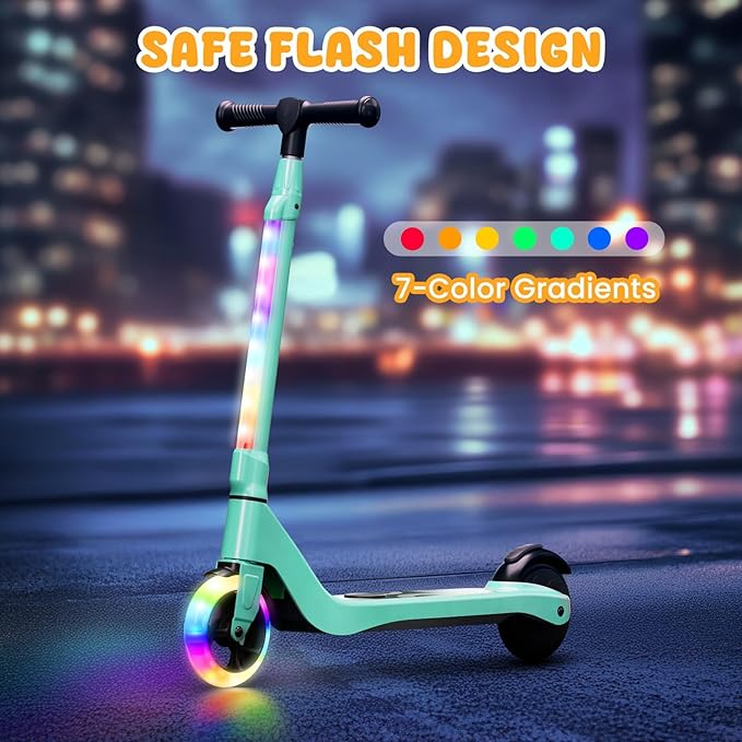 CBD Electric Scooter for Kids, 6 Mph Top Speed, Up to 5 Miles Range, 5.3" Solid Tires Wheel and Front Light, Kick Scooter Adjustable Height for Kids Age 6-12-CubbioJoy