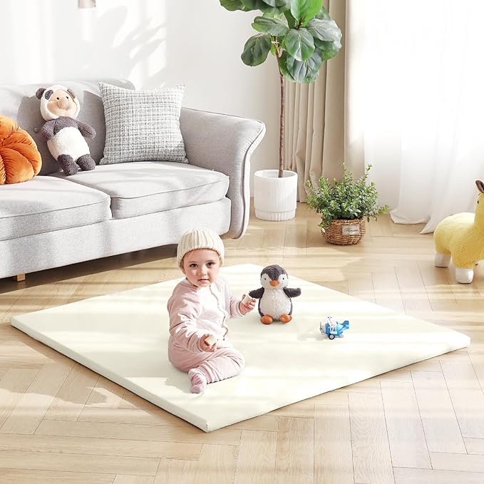 Baby Play Mat 48"x48" – Thick, Non-Slip Foam Mat for Babies and Toddlers. Foldable, Scrubbable, Odorless, and Soft, Ideal for Playpens, Crawling, and Indoor Playtime-Beige-CubbioJoy