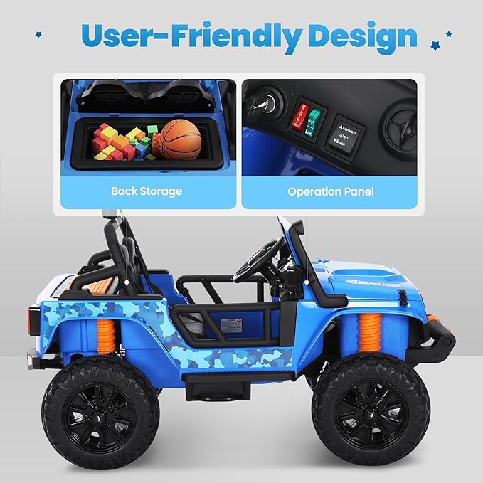 24V Kids Toddler Ride On Truck Electric Car Kids Ride On Truck Car Electric Jeep Off-Road Truck for Parent Remote Control LED Lights Music Powerful Wheels for Ages 3+(Blue)-CubbioJoy